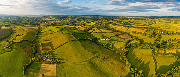 istock Idyllic rural landscape fields farms aerial panorama 143921854