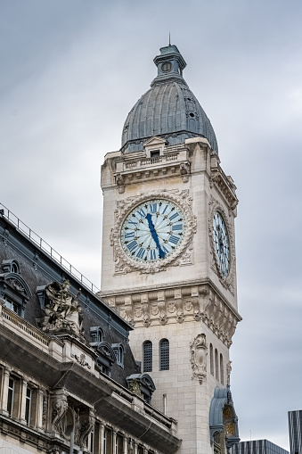 Paris, the clock of the gare de Lyon, train station in the center