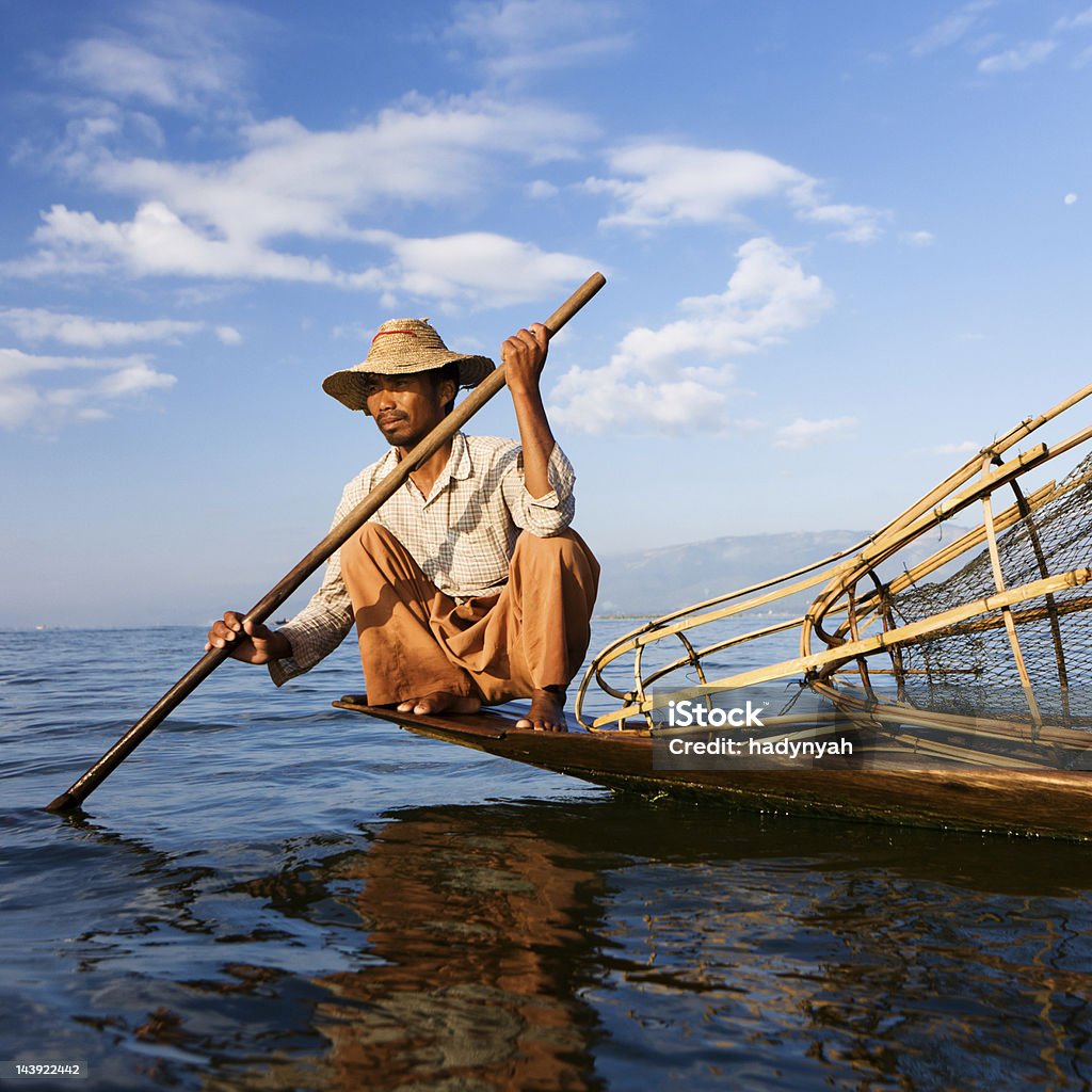 어부 on 인레 호수, 미얀마 - 로열티 프리 경관 스톡 사진
