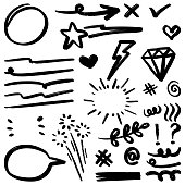 istock set of Hand drawn doodle elements for concept design isolated on white background. vector illustration. 1439224566