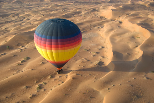 Hot air balloon in the desert.