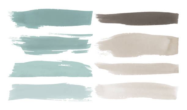 Beige Watercolor Brushstrokes. Vector Graphic Banner. Hand Drawn Stripes. Teal Water Strokes Background. Trace of Beige Watercolor Brushstrokes. Vector Graphic Banner. Hand Drawn Stripes. Teal Water Strokes Background. Trace of Abstract Art Drawn Shapes. Dirty Spray Set. Blue Brush strokes Design. watercolor painting striped abstract backgrounds stock illustrations
