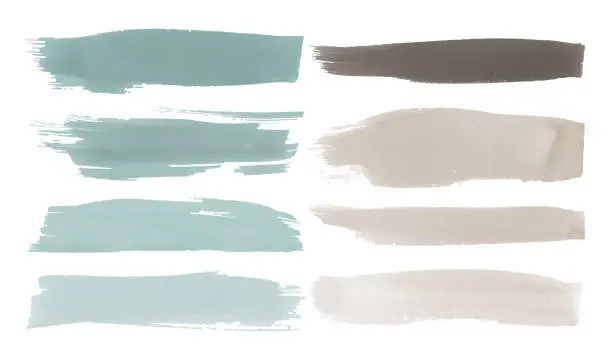Vector illustration of Beige Watercolor Brushstrokes. Vector Graphic Banner. Hand Drawn Stripes. Teal Water Strokes Background. Trace of