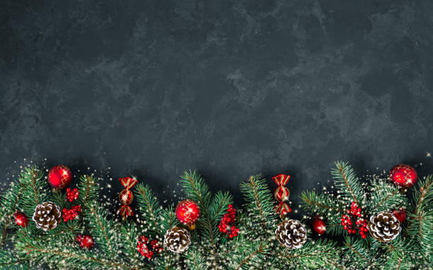 istock Christmas dark grunge horizontal background, top view. 1439226254