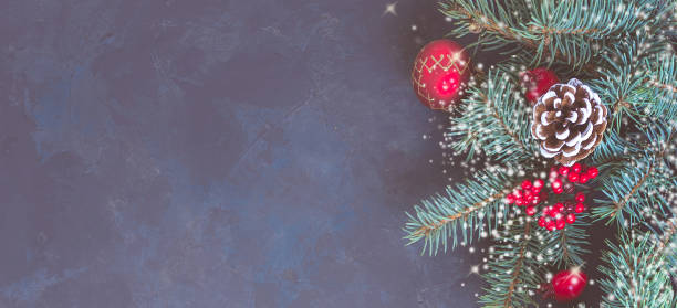 istock Christmas dark lilac grunge horizontal background, top view. 1439227284