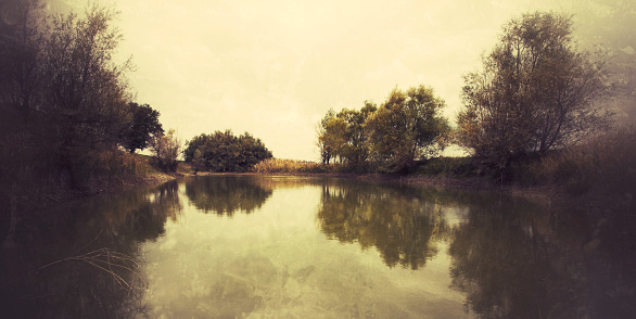 Small lake in Italy. Added age and grunge effect\u2028http://www.massimomerlini.it/is/nature.jpg\u2028http://www.massimomerlini.it/is/tuscany.jpg