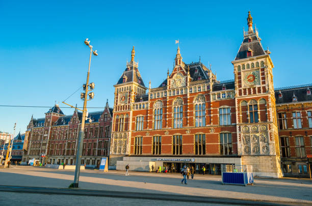 Amsterdam, the Netherlands - November 17, 2018: View of the central train station in Amsterdam