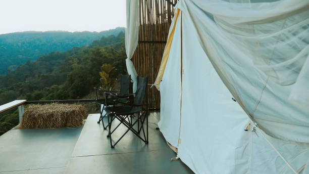 istock Active vacation in tent in mountains in summer evening 1439231534