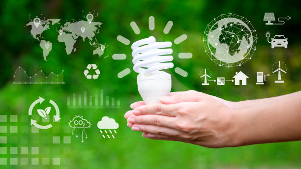 istock light bulb on green background , Ecological technology , Save earth concept 1439233335