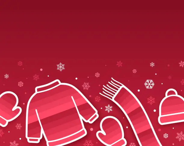 Vector illustration of Warm Winter Clothing Red Holiday Background