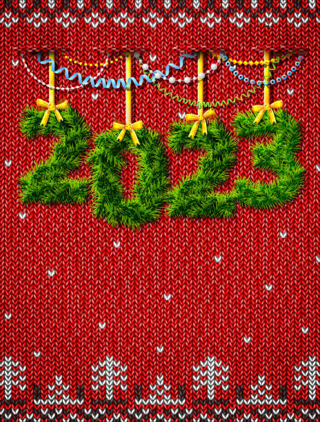 New Year 2023 of twigs as christmas ornament vector art illustration