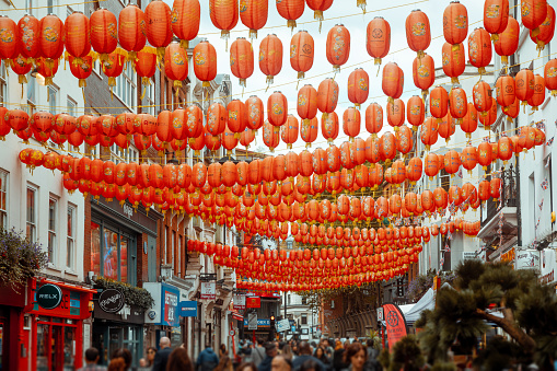 Crowded Chinatown in London UK