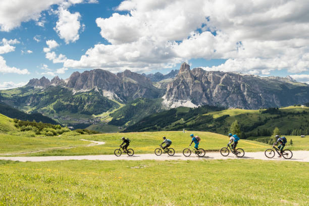 istock Panoramic Mountainbiking in the Dolomites, Italy. 1439239311