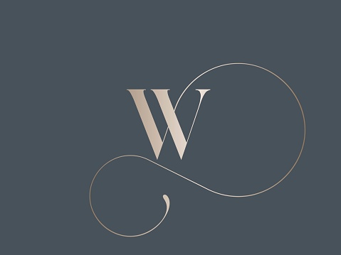 Lettering sign isolated on dark background. Fashion style icon for brand identity. Elegant typography, beauty, deco design, gift boutique font monogram. Decorative swirl line.