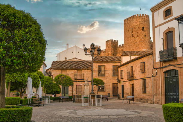 Plaza de la Constitución in the medieval village of Baños de la Encina, province of Jaén, Spain Plaza de la Constitución en la villa medieval de Baños de la Encina, provincia de Jaén, España jaen stock pictures, royalty-free photos & images