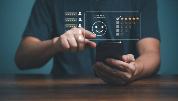 istock Customer review satisfaction feedback survey concept, User give rating to service experience on online application, evaluate quality of service leading to reputation ranking of business. 1439247458