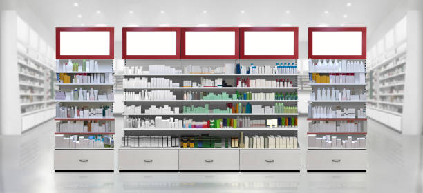 istock Face cream on shelf at pharmacy store interior 1439249459