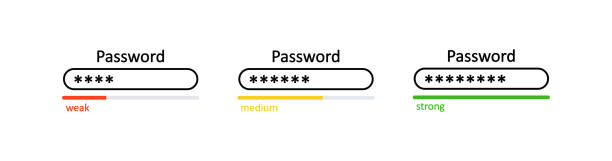 passwort schwach, mittel und stark interface icon set. illustrationssymbol für digitales sicherheitskonzept. benutzerdatenschutzvektor signieren - password stock-grafiken, -clipart, -cartoons und -symbole