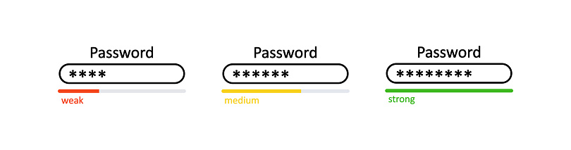 Password weak, medium and strong interface icon set. Digital security concept illustration symbol. Sign user data protection vector flat.