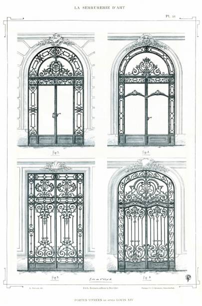Artistic and brilliant compositions for ironwork like Grills, Glazed Doors, Balconies, 
Awnings, Winter Gardens, Bow-Windows, Bandstands, Panels etc. on Renaissance, Louis XIV, Louis XV and Louis XVI styles, from 16th to 18th century.