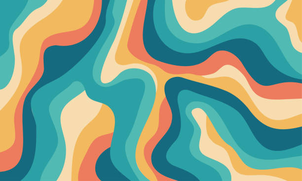 Abstract colorful wavy groovy psychedelic background Abstract colorful wavy groovy psychedelic vector background funky stock illustrations