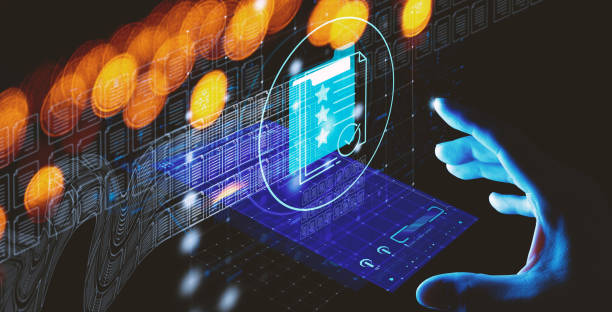 istock Hand touch smart phone icon of Document Management Data System Business Internet Technology Concept. 1439259963