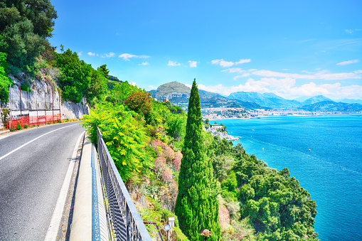 Wide angle view of the road on Amalfi Coast, Campania, Italy