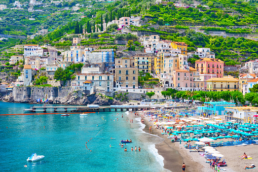 Beach of Minori town on Amalfi Coast, Campania, Italy