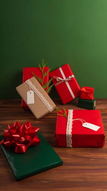 Wrapped gifts for christmas stock photo