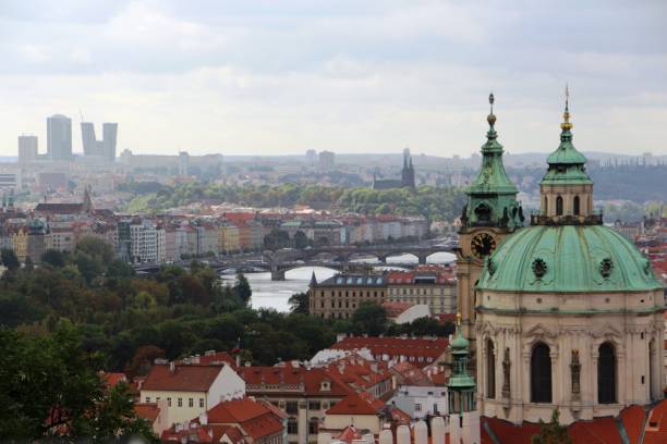 Czech Republic- Prague - Panorama on the old town and Charles Bridge stock photo