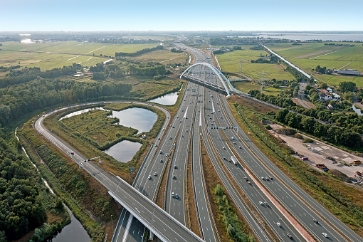 Aerial from junction Muiderberg with the A1 in the Netherlands