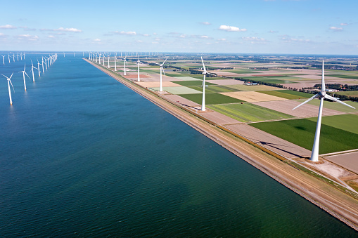 Aerial from wind turbines in the IJsselmeer in Friesland  in the Netherlands