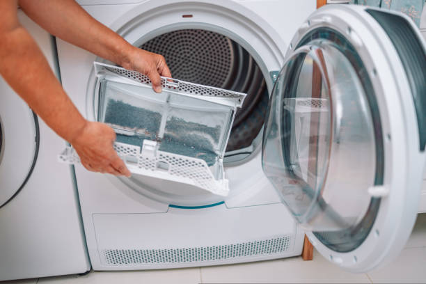 istock Dust and dirt trapped by the clothes dryer filter. 1439275402