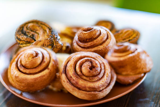 Plate with tasty sweet bun
