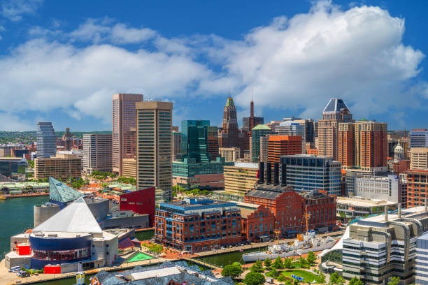 Baltimore, Maryland, USA Skyline on the Inner Harbor stock photo