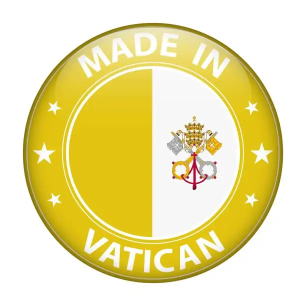 Vector illustration of Made in Vatican badge vector. Sticker with stars and national flag. Sign isolated on white background.