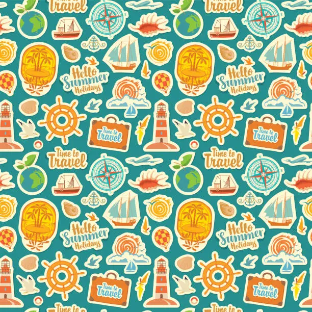 Vector illustration of Seamless pattern on theme of travel and vacation