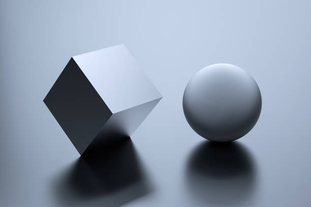 istock Sphere and cube minimalistic wallpaper. The cube is square and the ball is metallic. 3D render. 1439286540