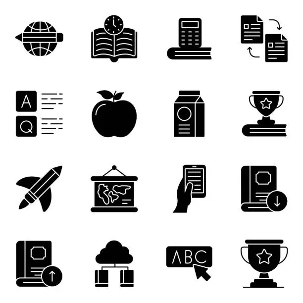 Vector illustration of Pack of Learning and Knowledge Solid Icons