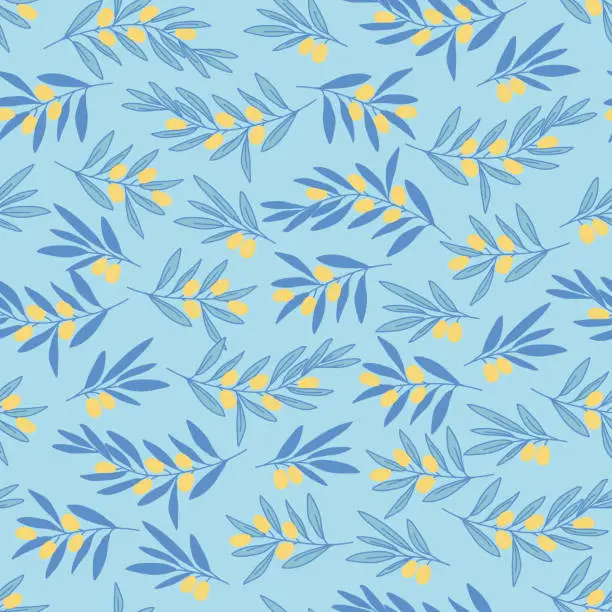 Vector illustration of Seamless decorative elegant pattern with olives branches. Print for textile, wallpaper, covers, surface. For fashion fabric. Retro stylization.