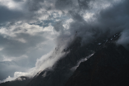 Mountains with clouds after rain. Fann mountains, Tajikistan