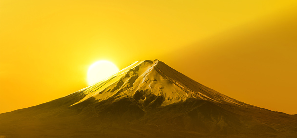 Mt. Fuji and the rising sun, Japanese beautiful sunrise scenery