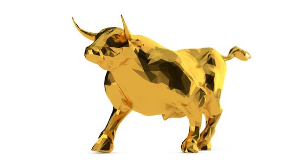 istock Golden bull icon isolated on the white background 1439305708