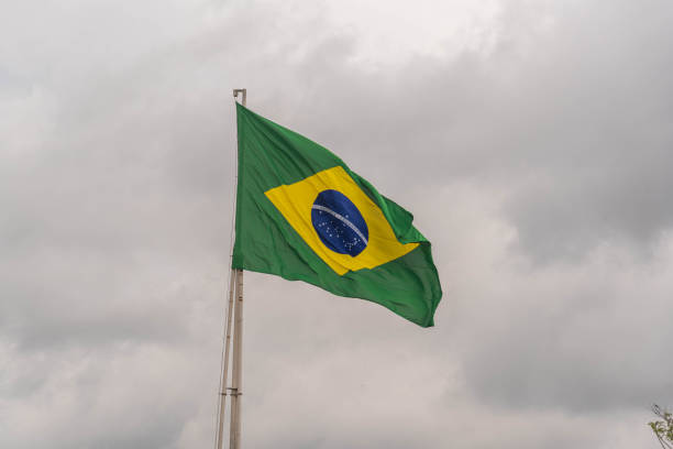 istock Brazilian flag flying on an iron bar 1439309836