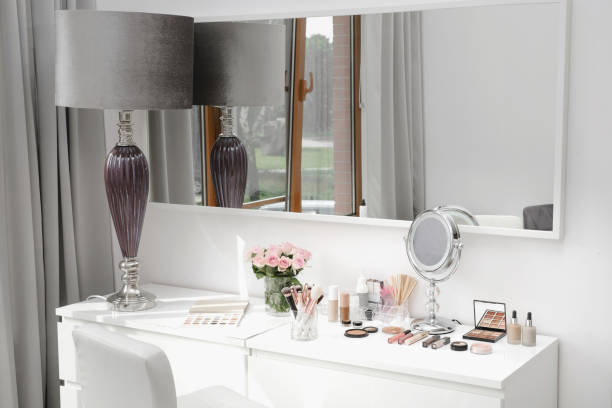 istock Make-up table decorative cosmetics for visage. Beauty Artist working place 1439311844