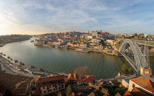 Panoramic view of Porto Skyline with Douro River and Dom Luis I Bridge - Porto, Portugal