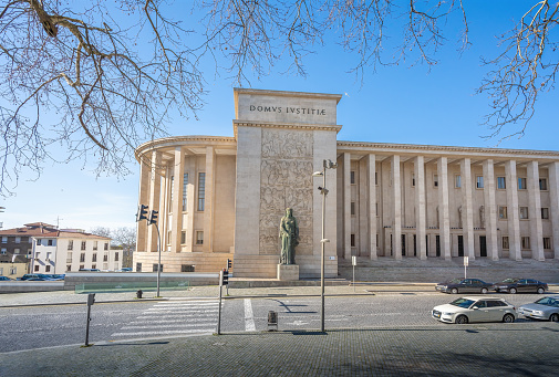 Paris : rear entrance of French National Assembly (Palais Bourbon) with Law statue in foreground.