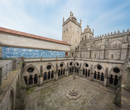 Porto, Portugal - Feb 7, 2020: Gothic Cloisters of Se do Porto Cathedral - Porto, Portugal