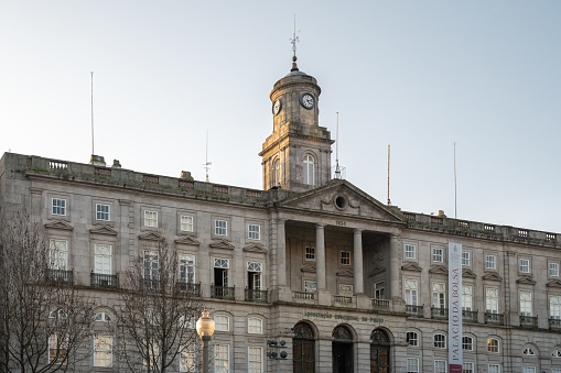 Porto, Portugal - Feb 4, 2020: Stock Exchange Palace (Palacio da Bolsa) at Infante D. Henrique Square - Porto, Portugal