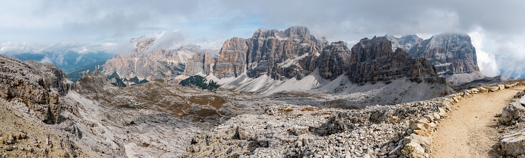 Beautiful rugged mountain landscape at Mount Lagazuoi, in the Dolomite Alps of the autonomous province of South Tirol